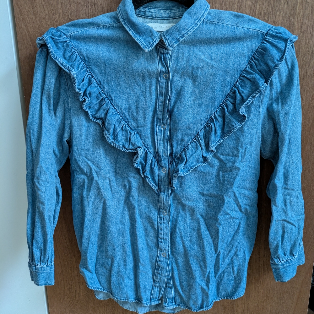 Blue Denim Ruffle Shirt - Zara Girls